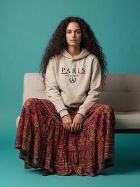 Paris France Neutral Hoodie Pullover Sweatshirt Size XL